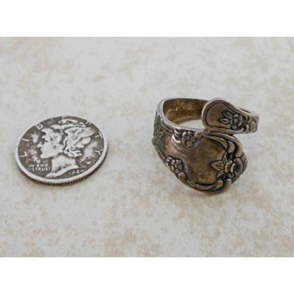 Sterling Silver Spoon Ring Size 6 Adjustable Floral Wrap Vintage Style - Picture 9 of 10
